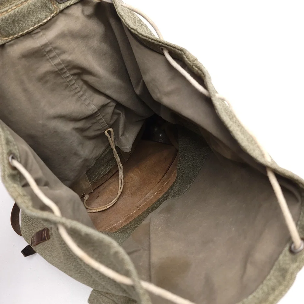 Vintage 1960 Swiss Military Salt and Pepper Canvas Leather Rucksack Backpack